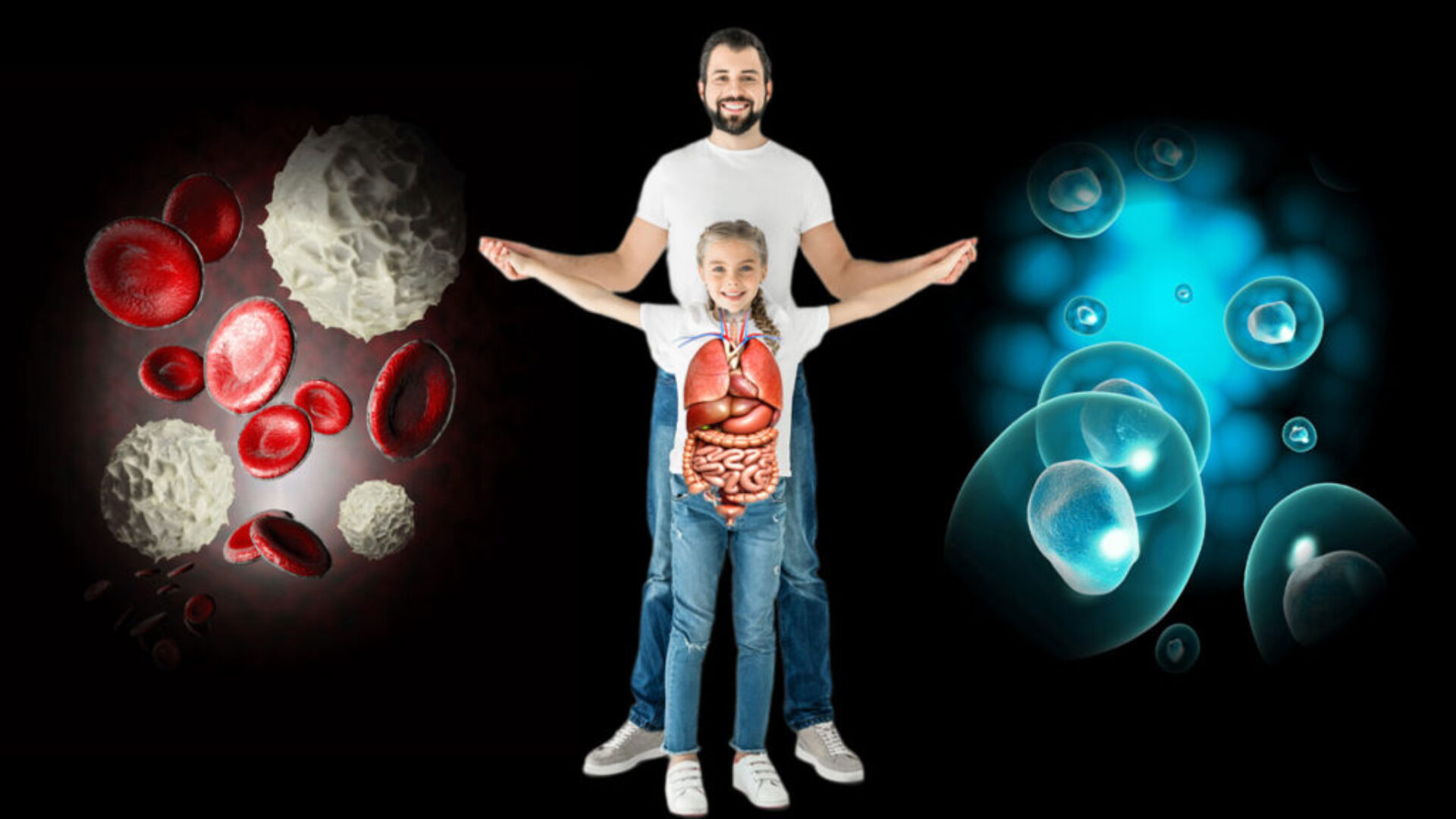 Be NutriSavvy A man and child are standing in front of some science.
