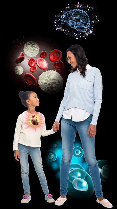 Be NutriSavvy A woman and child holding hands in front of a black background.