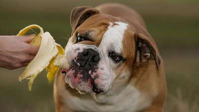 Un bulldog come un plátano.