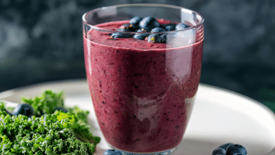 Batido de arándanos y kale o col rizada.